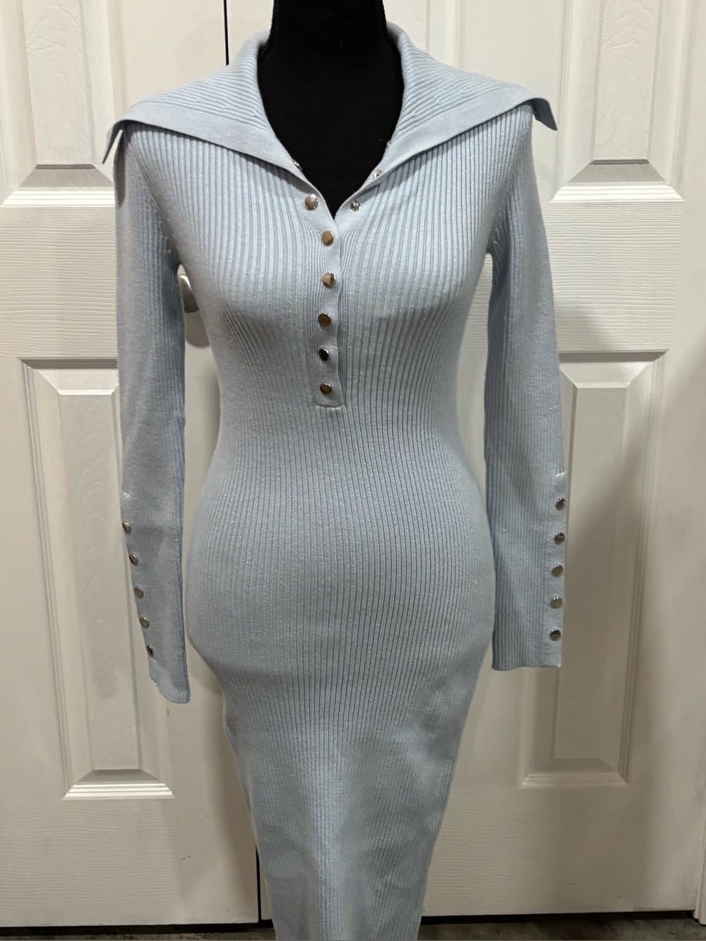 House of Harlow 1960 Powder Blue Ribbed bodycon Midi Dress size SP